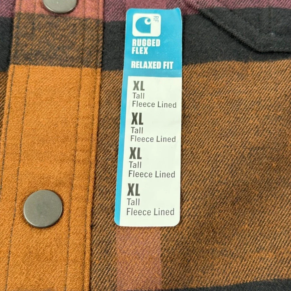 Carhartt Rugged Flex Flannel Fleece Lined Hooded Shirt Jac TJ5621-M Brwn XL Tall